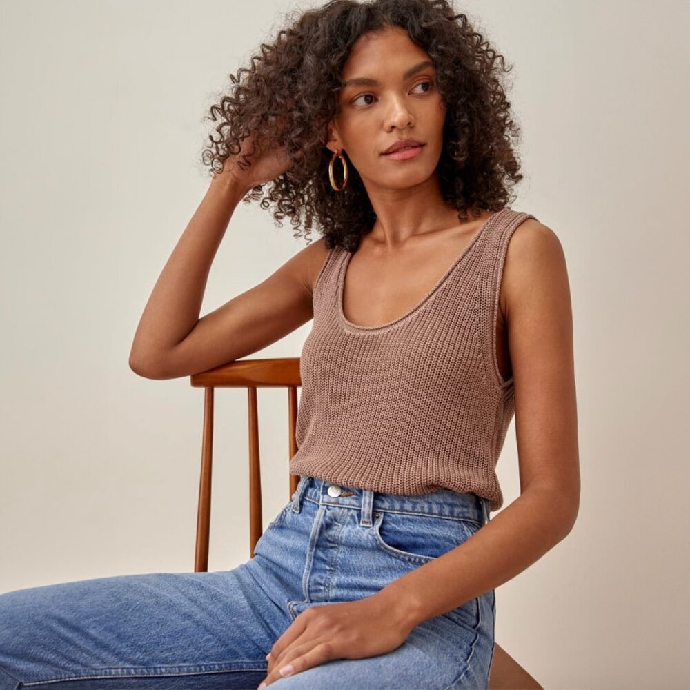 Reformation Dori Scoopneck Sweater Tank Top in Clay